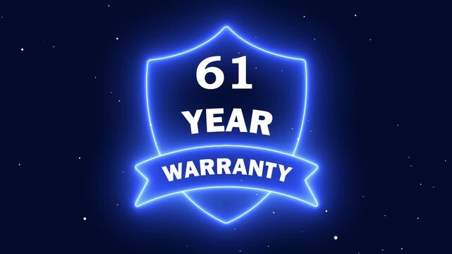61 year quality assurance neon icon. product reliability and trust graphic. blue glowing certificate of extended warranty.