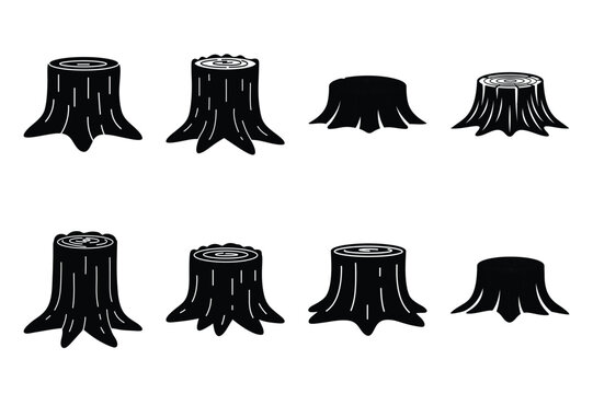 tree stump silhouette vector illustration icon set
