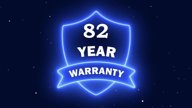 82 Year Service Seal of Approval. Neon line 82 Years Warranty Shield Emblem. Assurance Business Guarantee Security Protection Concept. 82 years warranty label badge design animation.