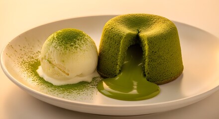 Matcha Lava Cake with Ice Cream