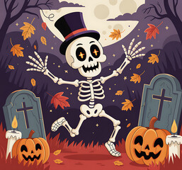 Skeleton post design Images, Skeleton Social Template, Haunting Skeleton Sticker, Playful dancing skeletons halloween party , Happy Halloween Skeleton Images, Halloween Skeleton Skull Ghost