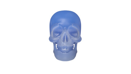 tête de mort en matière plastique bleue, vue de face - rendu 3D sur fond transparent