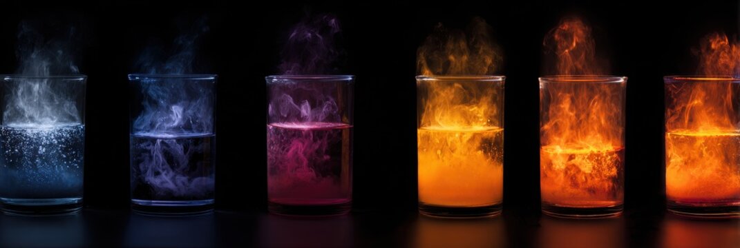 Abstract Analysis of Exothermic and Endothermic Reactions: Immersed Chemical Changes on Black Background