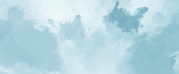 Bright painted sky blue watercolor background. Watercolor sky background pastel blue clouds. beautiful blue and white texture background.  Soft subtle gradient, soft focus , sky, gradient.  