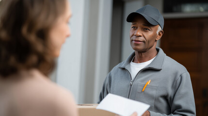 Obraz premium Delivery man handing package to customer 
