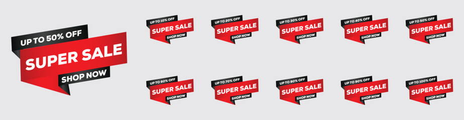 Super Sale Editable Text Style – Red & Black, 10%–100% Discount | Promotion & Marketing Vector Effect