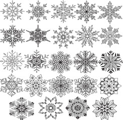 A vector seamless pattern composed of various winter snowflake shapes. Ideal for backgrounds, gift wraps, or textile designs, conveying a cold, festive atmosphere