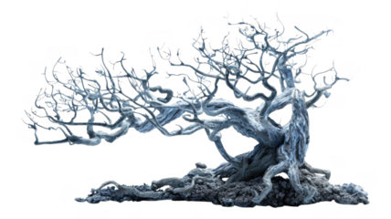 A twisted tree with bare branches art on transparent background