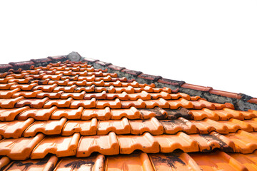 red roof tiles. A closeup shot of old weathered roof tiles. The texture in brown and red of house rooftiles in Indonesia. brown clay tile texture. rooftile texture