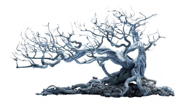 A twisted tree with bare branches art on transparent background