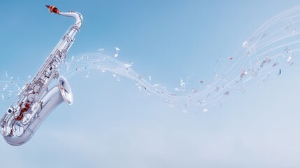 Saxophone plays musical notes musical instrument surrounded by flying notes saxophone