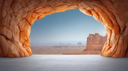 Desert view from cave entrance expansive desert landscape observed from within cave opening