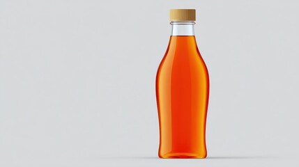 Orange liquid bottle stands prominently clear bottle holds vibrant orange beverage