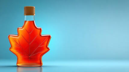 Maple syrup bottle features leaf emblem glass bottle contains golden maple syrup with prominent leaf
