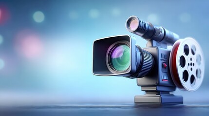 Video camera with lens attached is ready for recording modern recording device capturing footage with clarity