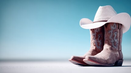 Cowboy hat and boots displayed traditional western attire includes hat and boots