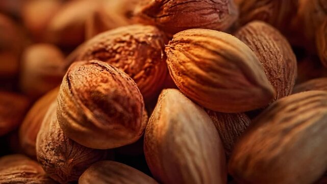 Almonds in their hard brown shells.