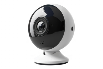 A white and black security camera view on transparent background