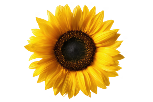 Bright sunflower showcasing vibrant yellow petals. isolated on a transparent background.