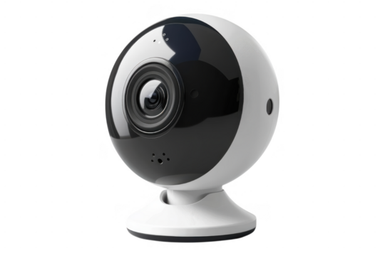 A white and black security camera view on transparent background