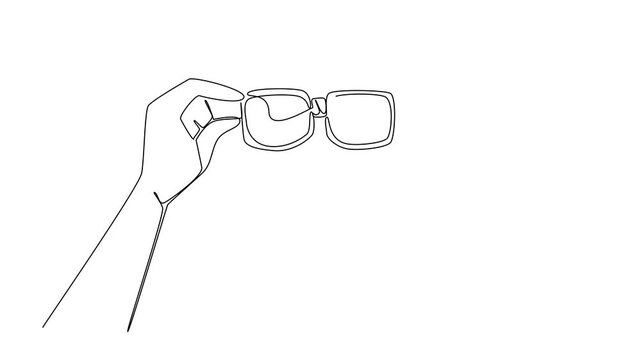 Animated self drawing of continuous line drawing hand holding glasses covered in bandage. Favorite glasses full of memories. Still used under normal . Geek Pride Day. Full length single line animation
