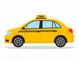 Yellow Taxi Car Side Profile with Checkered Stripe and Roof Sign