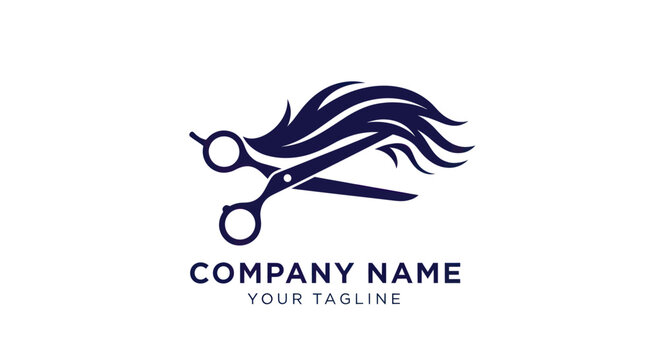 Hair Salon Logo with Scissors and Flowing Hair Design.