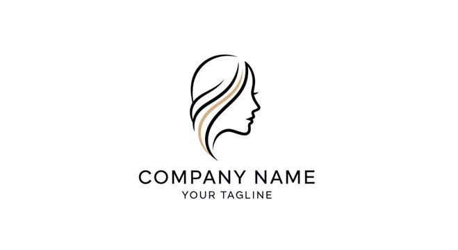 Elegant silhouette logo of a womans face with flowing hair, beauty and style.