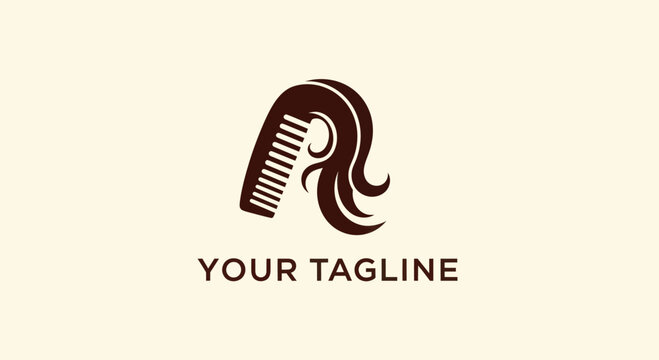 Elegant Hair Salon Logo Featuring a Comb and Flowing Hair.