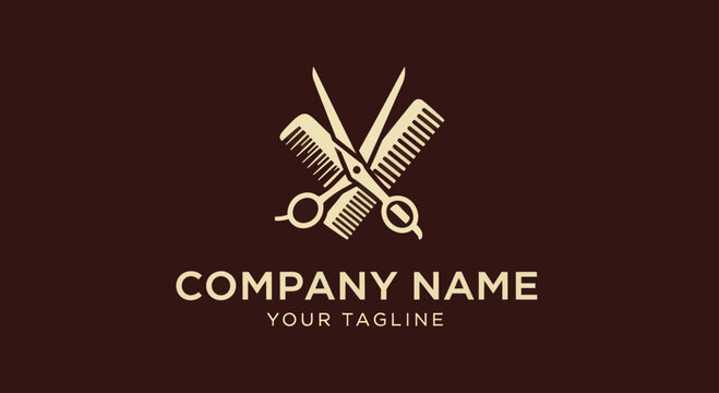 Elegant Barber Shop Logo Featuring Scissors and Comb in Gold.