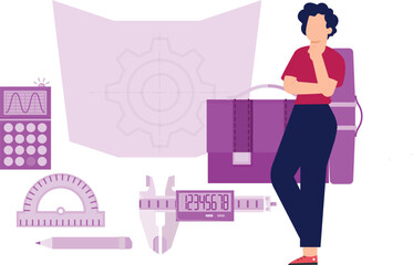 The boy is thinking about geometric tools.