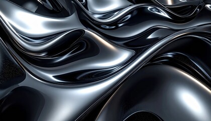 Black and silver metallic waves, luxury abstract background