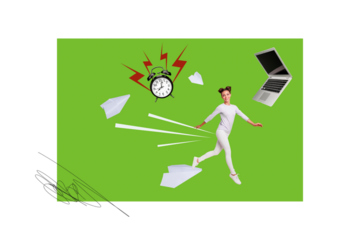 Composite trend artwork 3D sketch image collage of businesswoman young lady run clock time deadline laptop message letter paper plane