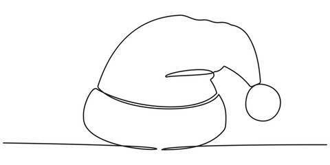 Continuous one line drawing of Santa cap. Christmas Santa hat one line icon vector illustration. One line drawing white background