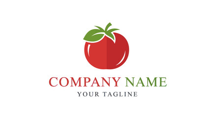 Fresh Red Tomato with Green Leaves Logo Design.