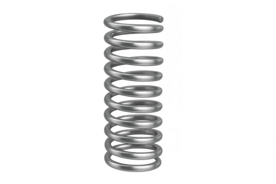 Steel gray compression spring displaying resilience on transparent background