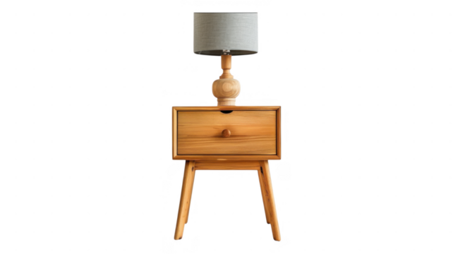 Lamp on a wooden bedside table image on transparent background