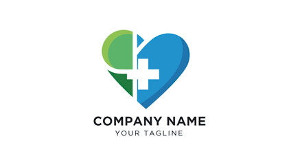 Medical heart logo design with cross symbol for healthcare and wellness.