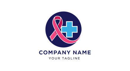 Breast Cancer Awareness Ribbon and Medical Cross Logo Design.