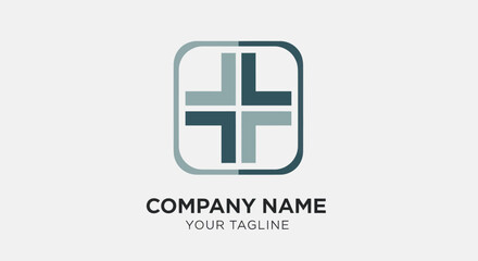 Fototapeta premium Abstract geometric logo design with cross shape and rounded corners.