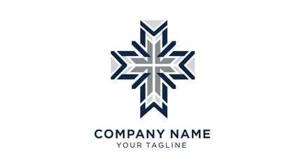 Modern geometric cross logo design with an intricate arrow pattern.