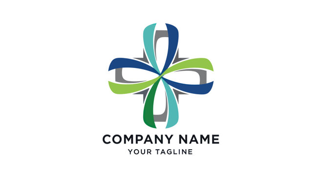 Abstract medical cross logo design with green and blue colors for healthcare.