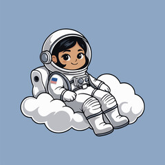 An adorable scene featuring a cheerful astronaut in a bright spacesuit, lounging on a soft cloud, with fluffy space animals playing around and shooting stars streaking by in the background.