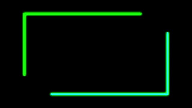 An animated neon frame with rotating green and blue lines. This seamless, futuristic loop has a black background for titles or VJ loops.