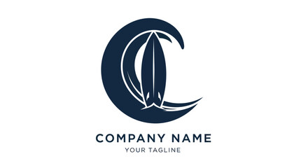 Elegant logo design featuring a surfboard within a crescent shape, perfect for branding.