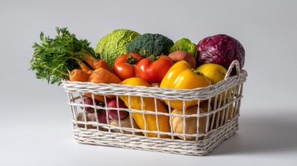 A basket filled with fresh, colorful vegetables, symbolizing health and healthy eating. This vibrant scene showcases a variety of ingredients