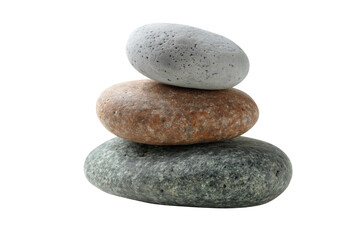 Smooth, stacked stones on a white background. isolated on a transparent background.