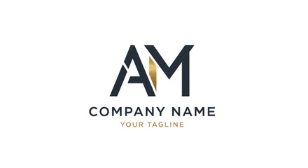 Elegant AM letter logo design with golden accent for company branding.