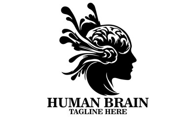 silhouette vector of a human brain merging with flowing abstract water waves, deep thinker vector illustration and deep thinker logo