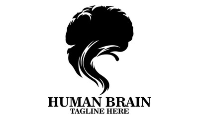 silhouette vector of a human brain merging with flowing abstract water waves, deep thinker vector illustration and deep thinker logo